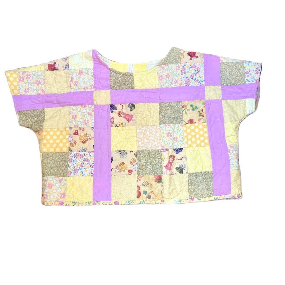 Pink and yellow handmade vintage quilt top